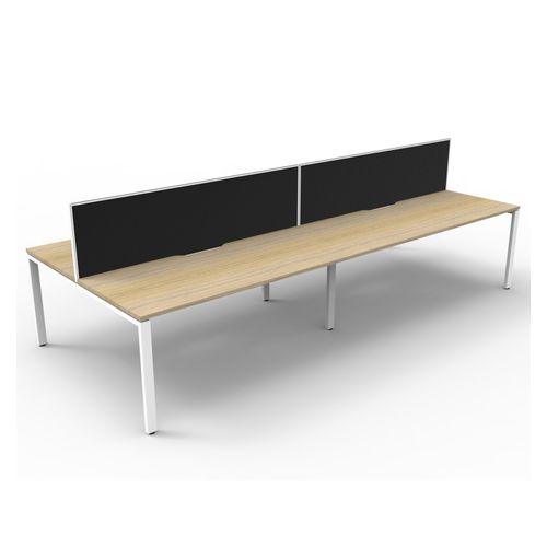 Rapid Deluxe Infinity Back to Back Workstation 4 Person With Black Screen 1500Wmm per person White Profile Leg Natural Oak Top