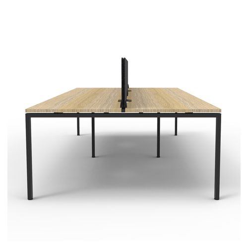 Rapid Deluxe Infinity Back to Back Workstation 4 Person With Black Eco Screen 1200Wmm per person Black Profile Leg Natural Oak Top