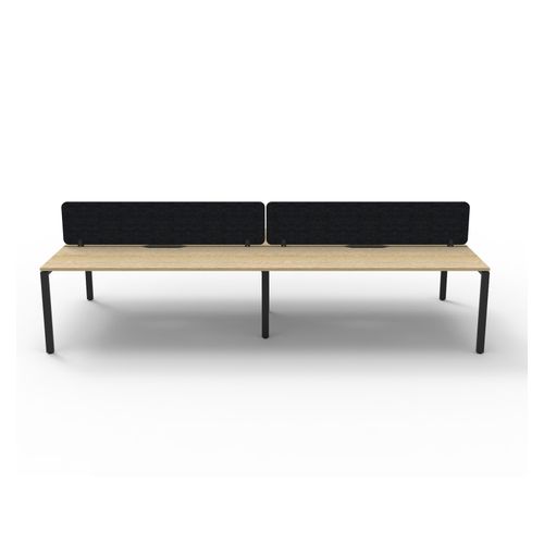 Rapid Deluxe Infinity Back to Back Workstation 4 Person With Black Eco Screen 1500Wmm per person Black Profile Leg Natural Oak Top