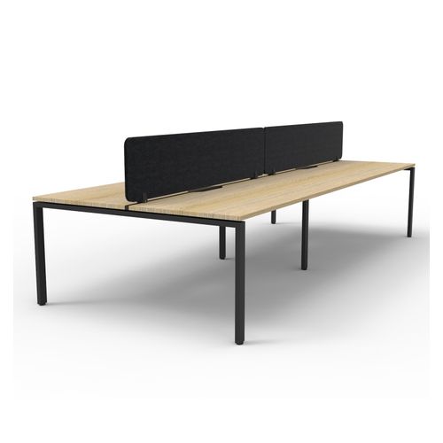 Rapid Deluxe Infinity Back to Back Workstation 4 Person With Black Eco Screen 1500Wmm per person Black Profile Leg Natural Oak Top