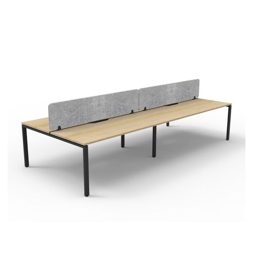 Rapid Deluxe Infinity Back to Back Workstation 4 Person With Grey Eco Screen 1500Wmm per person Black Profile Leg Natural Oak Top