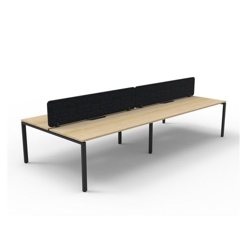 Rapid Deluxe Infinity Back to Back Workstation 4 Person With Black Eco Screen 1800Wmm per person Black Profile Leg Natural Oak Top