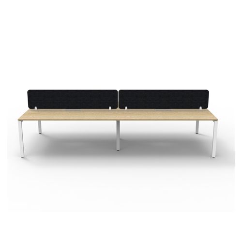 Rapid Deluxe Infinity Back to Back Workstation 4 Person With Black Eco Screen 1800Wmm per person White Profile Leg Natural Oak Top
