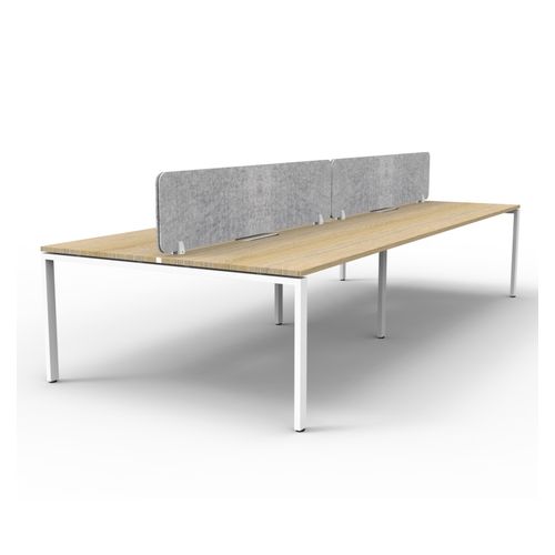 Rapid Deluxe Infinity Back to Back Workstation 4 Person With Grey Eco Screen 1800Wmm per person White Profile Leg Natural Oak Top