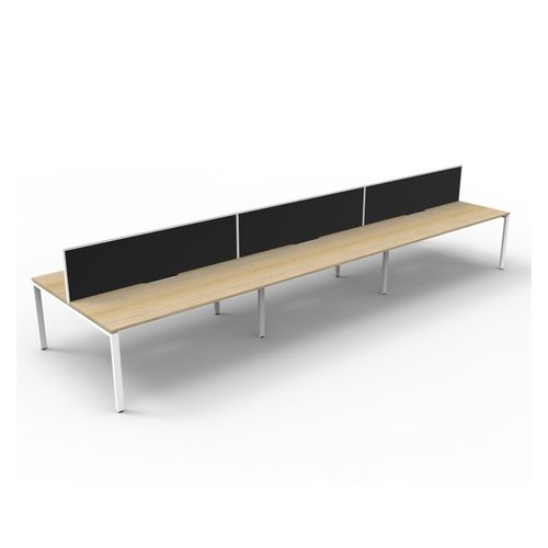 Rapid Deluxe Infinity Back to Back Workstation 6 Person With Black Screen 1500Wmm per person White Profile Leg Natural Oak Top