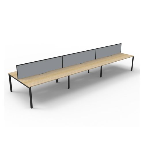 Rapid Deluxe Infinity Back to Back Workstation 6 Person With Grey Screen 1800Wmm per person Black Profile Leg Natural Oak Top
