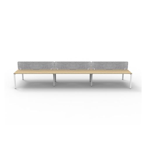 Rapid Deluxe Infinity Back to Back Workstation 6 Person With Grey Eco Screen 1200Wmm per person White Profile Leg Natural Oak Top