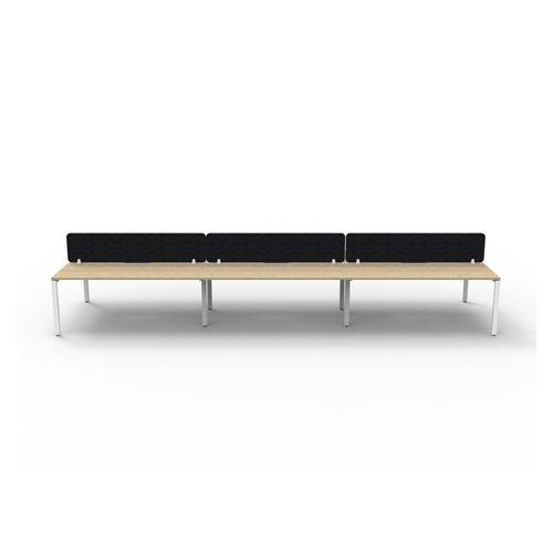 Rapid Deluxe Infinity Back to Back Workstation 6 Person With Black Eco Screen 1500Wmm per person White Profile Leg Natural Oak Top