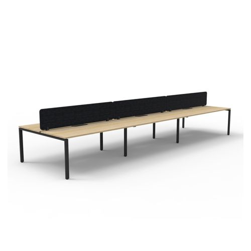Rapid Deluxe Infinity Back to Back Workstation 6 Person With Black Eco Screen 1800Wmm per person Black Profile Leg Natural Oak Top