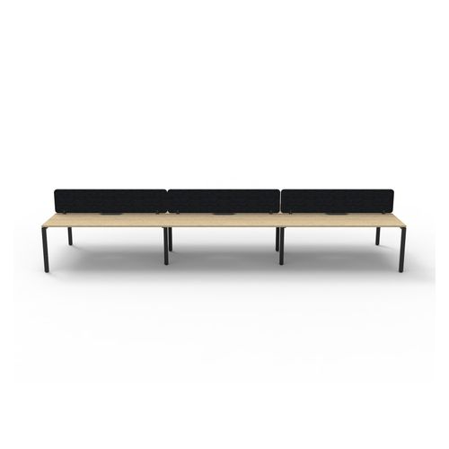 Rapid Deluxe Infinity Back to Back Workstation 6 Person With Black Eco Screen 1800Wmm per person Black Profile Leg Natural Oak Top