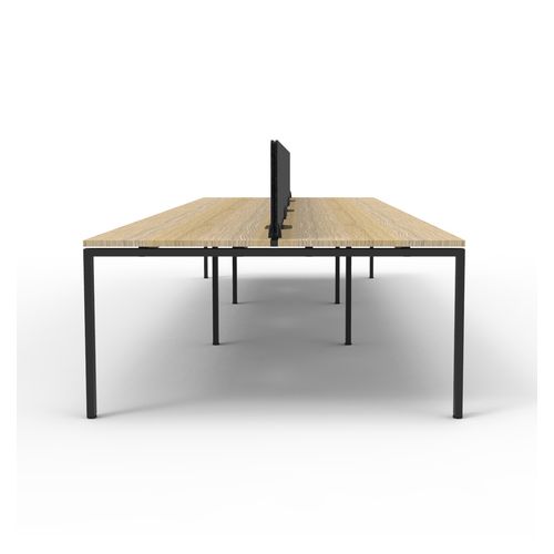 Rapid Deluxe Infinity Back to Back Workstation 6 Person With Black Eco Screen 1800Wmm per person Black Profile Leg Natural Oak Top