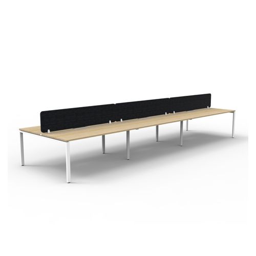 Rapid Deluxe Infinity Back to Back Workstation 6 Person With Black Eco Screen 1800Wmm per person White Profile Leg Natural Oak Top