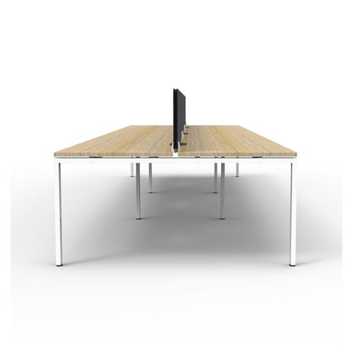 Rapid Deluxe Infinity Back to Back Workstation 6 Person With Black Eco Screen 1800Wmm per person White Profile Leg Natural Oak Top