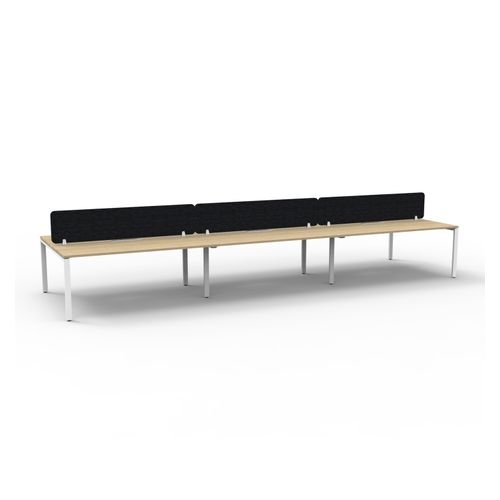 Rapid Deluxe Infinity Back to Back Workstation 6 Person With Black Eco Screen 1800Wmm per person White Profile Leg Natural Oak Top