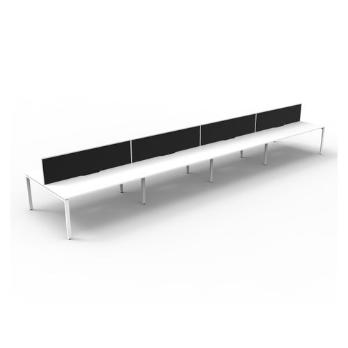 Rapid Deluxe Infinity Back to Back Workstation 8 Person With Black Screen 1200Wmm per person White Profile Leg Natural White Top