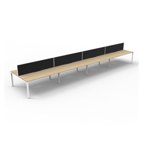 Rapid Deluxe Infinity Back to Back Workstation 8 Person With Black Screen 1200Wmm per person White Profile Leg Natural Oak Top