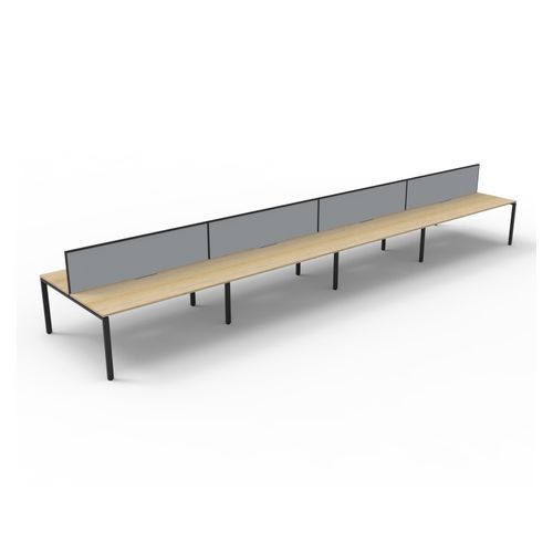 Rapid Deluxe Infinity Back to Back Workstation 8 Person With Grey Screen 1500Wmm per person Black Profile Leg Natural Oak Top