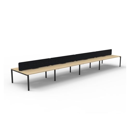 Rapid Deluxe Infinity Back to Back Workstation 8 Person With Black Eco Screen 1200Wmm per person Black Profile Leg Natural Oak Top