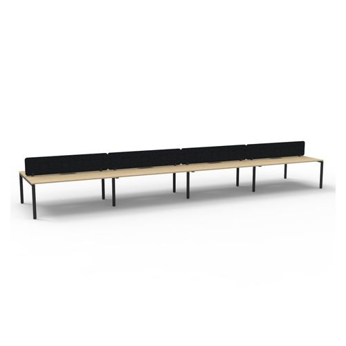 Rapid Deluxe Infinity Back to Back Workstation 8 Person With Black Eco Screen 1200Wmm per person Black Profile Leg Natural Oak Top