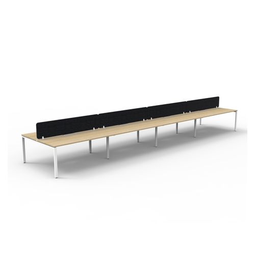 Rapid Deluxe Infinity Back to Back Workstation 8 Person With Black Eco Screen 1200Wmm per person White Profile Leg Natural Oak Top