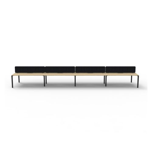 Rapid Deluxe Infinity Back to Back Workstation 8 Person With Black Eco Screen 1500Wmm per person Black Profile Leg Natural Oak Top