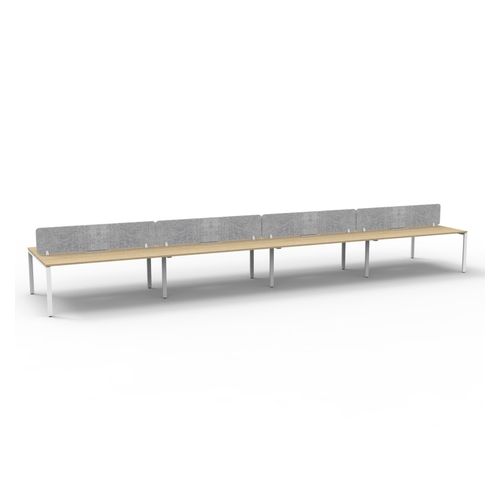 Rapid Deluxe Infinity Back to Back Workstation 8 Person With Grey Eco Screen 1500Wmm per person White Profile Leg Natural Oak Top