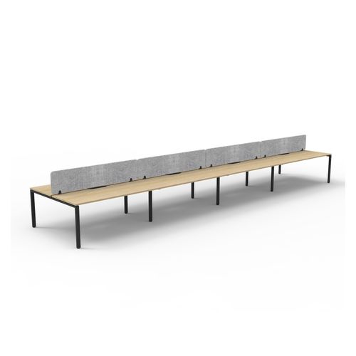 Rapid Deluxe Infinity Back to Back Workstation 8 Person With Grey Eco Screen 1800Wmm per person Black Profile Leg Natural Oak Top