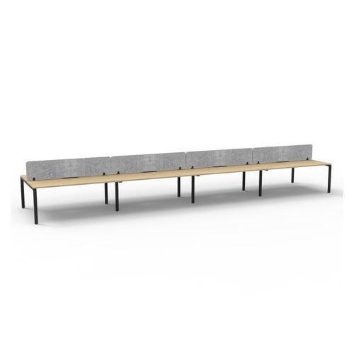 Rapid Deluxe Infinity Back to Back Workstation 8 Person With Grey Eco Screen 1800Wmm per person Black Profile Leg Natural Oak Top