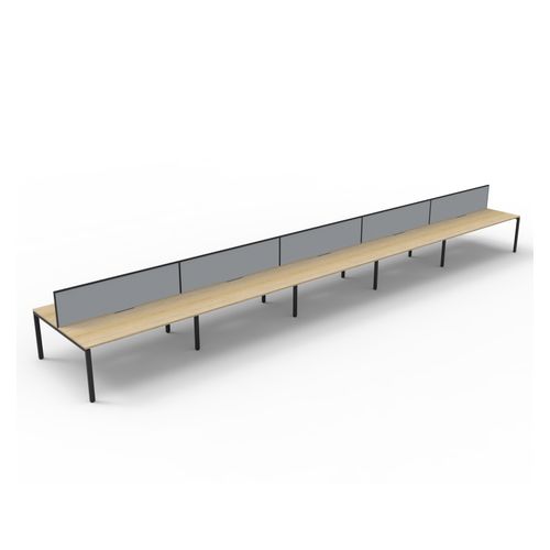 Rapid Deluxe Infinity Back to Back Workstation 10 Person With Grey Screen 1200Wmm per person Black Profile Leg Natural Oak Top