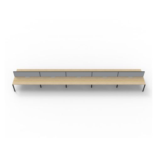 Rapid Deluxe Infinity Back to Back Workstation 10 Person With Grey Screen 1200Wmm per person Black Profile Leg Natural Oak Top