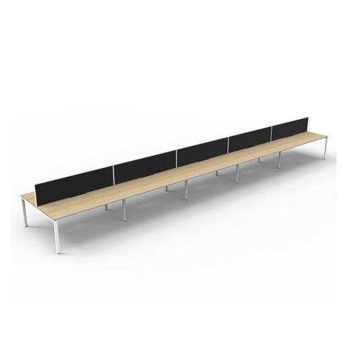 Rapid Deluxe Infinity Back to Back Workstation 10 Person With Black Screen 1200Wmm per person White Profile Leg Natural Oak Top
