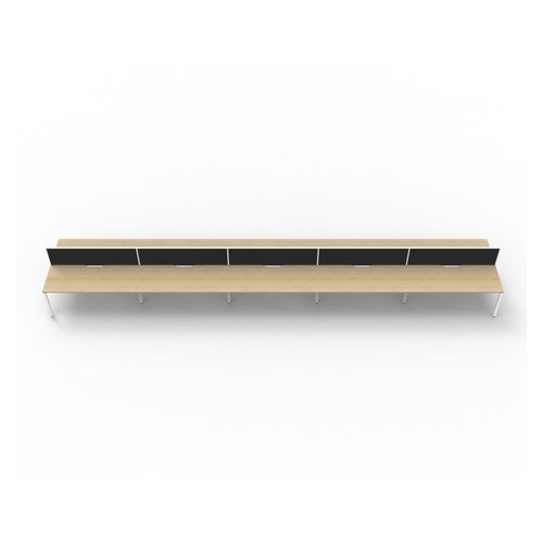 Rapid Deluxe Infinity Back to Back Workstation 10 Person With Black Screen 1200Wmm per person White Profile Leg Natural Oak Top
