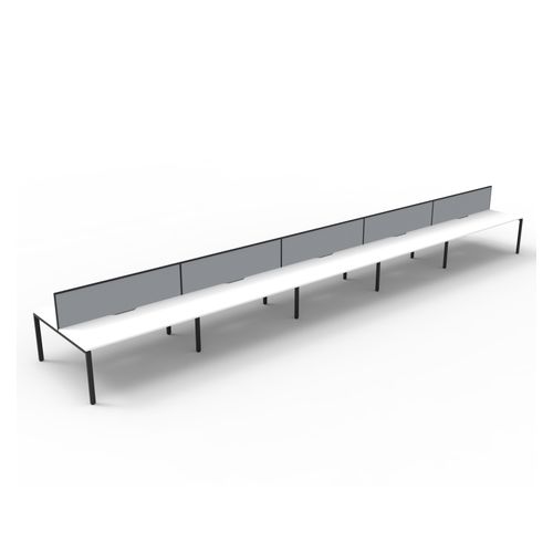 Rapid Deluxe Infinity Back to Back Workstation 10 Person With Grey Screen 1500Wmm per person Black Profile Leg Natural White Top