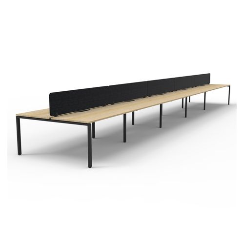 Rapid Deluxe Infinity Back to Back Workstation 10 Person With Black Eco Screen 1200Wmm per person Black Profile Leg Natural Oak Top