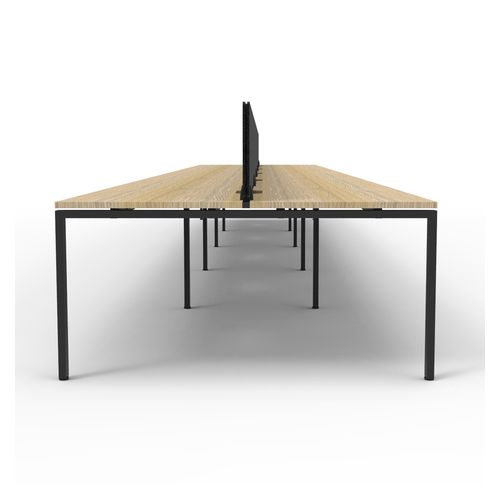 Rapid Deluxe Infinity Back to Back Workstation 10 Person With Black Eco Screen 1200Wmm per person Black Profile Leg Natural Oak Top