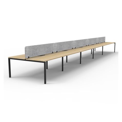 Rapid Deluxe Infinity Back to Back Workstation 10 Person With Grey Eco Screen 1200Wmm per person Black Profile Leg Natural Oak Top
