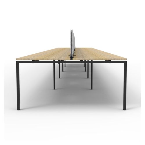 Rapid Deluxe Infinity Back to Back Workstation 10 Person With Grey Eco Screen 1200Wmm per person Black Profile Leg Natural Oak Top