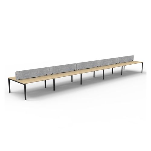 Rapid Deluxe Infinity Back to Back Workstation 10 Person With Grey Eco Screen 1800Wmm per person Black Profile Leg Natural Oak Top
