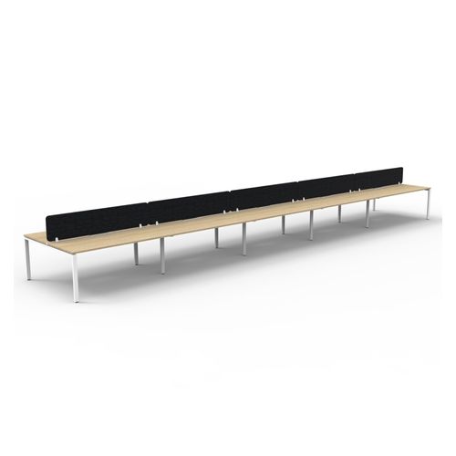 Rapid Deluxe Infinity Back to Back Workstation 10 Person With Black Eco Screen 1800Wmm per person White Profile Leg Natural Oak Top