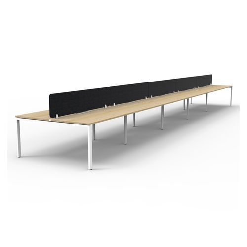 Rapid Deluxe Infinity Back to Back Workstation 10 Person With Black Eco Screen 1800Wmm per person White Profile Leg Natural Oak Top