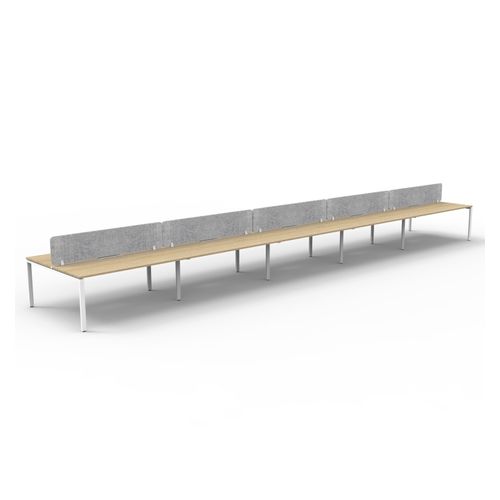 Rapid Deluxe Infinity Back to Back Workstation 10 Person With Grey Eco Screen 1800Wmm per person White Profile Leg Natural Oak Top