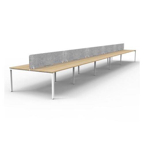 Rapid Deluxe Infinity Back to Back Workstation 10 Person With Grey Eco Screen 1800Wmm per person White Profile Leg Natural Oak Top