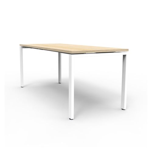 Deluxe Profile Steel Frame Table 2100mm White Steel Frame Natural Oak Top