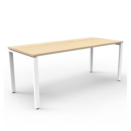 Deluxe Profile Steel Frame Table 2100mm White Steel Frame Natural Oak Top