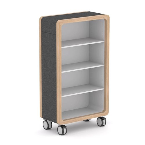 Rover Mobile Bookcase 1620mm H Timber & White with Grey Panelling