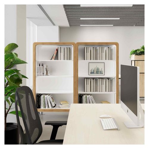 Rover Mobile Bookcase 1620mm H Timber & White with Grey Panelling