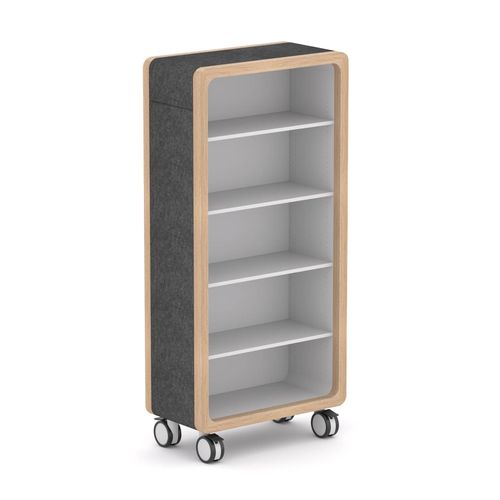 Rover Mobile Bookcase 1920mm H Timber & White with Grey Panelling