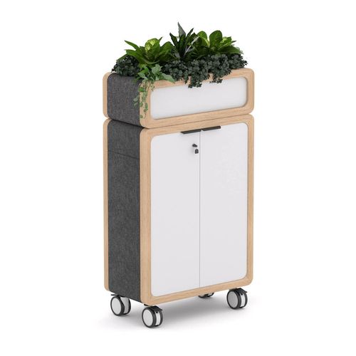 Rover Mobile Cupboard with Planter Box 1620mm H Timber & White with Grey Panelling