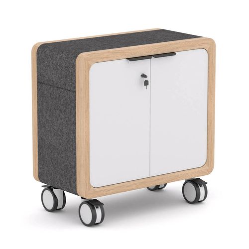 Rover Mobile Credenza 900mm W Timber & White with Gray Panelling