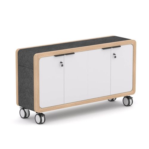 Rover Mobile Credenza 1650mm W Timber & White with Gray Panelling